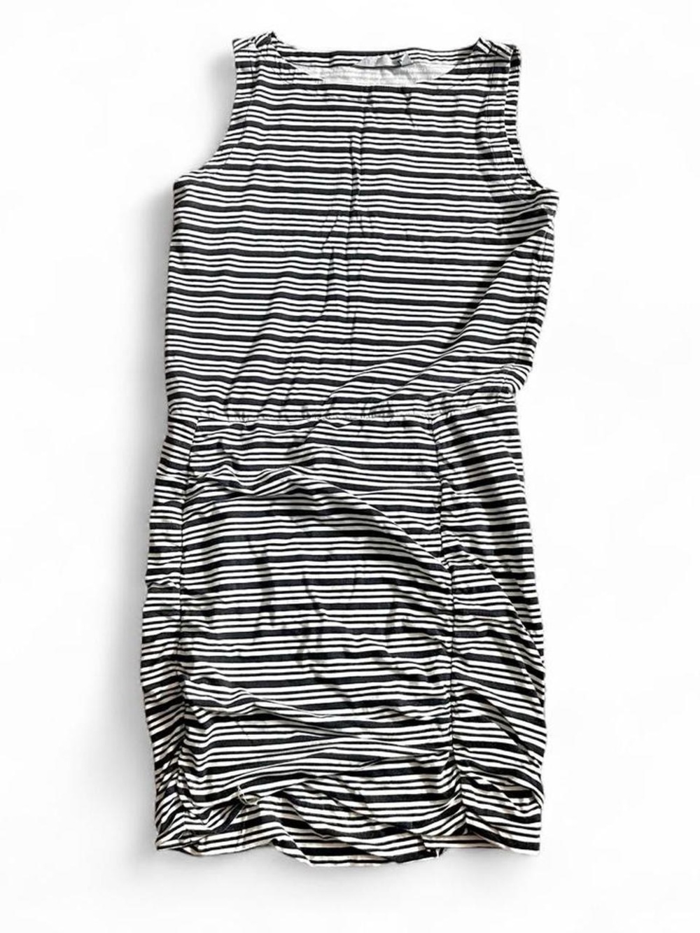 Athleta black/white striped ruched sleeveless summer dress Sz M